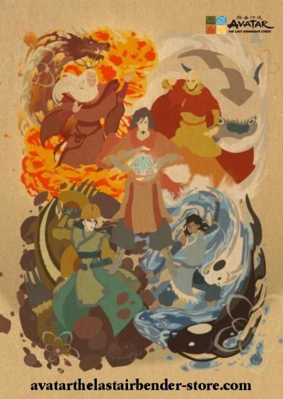 Avatar The Last Airbender Fire - Air Water Earth Kraft Paper Poster