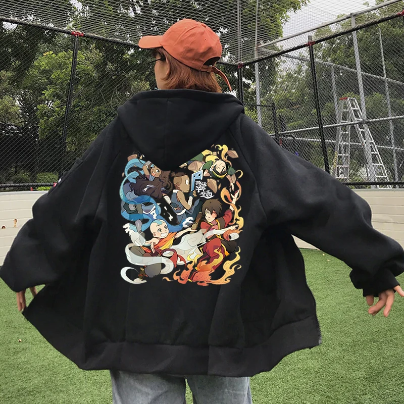 Avatar The Last Airbender Hoodie With Zipper Anime Kids Friend Aang Funny Print Cartoon Black Drawstring - Avatar The Last Airbender Store