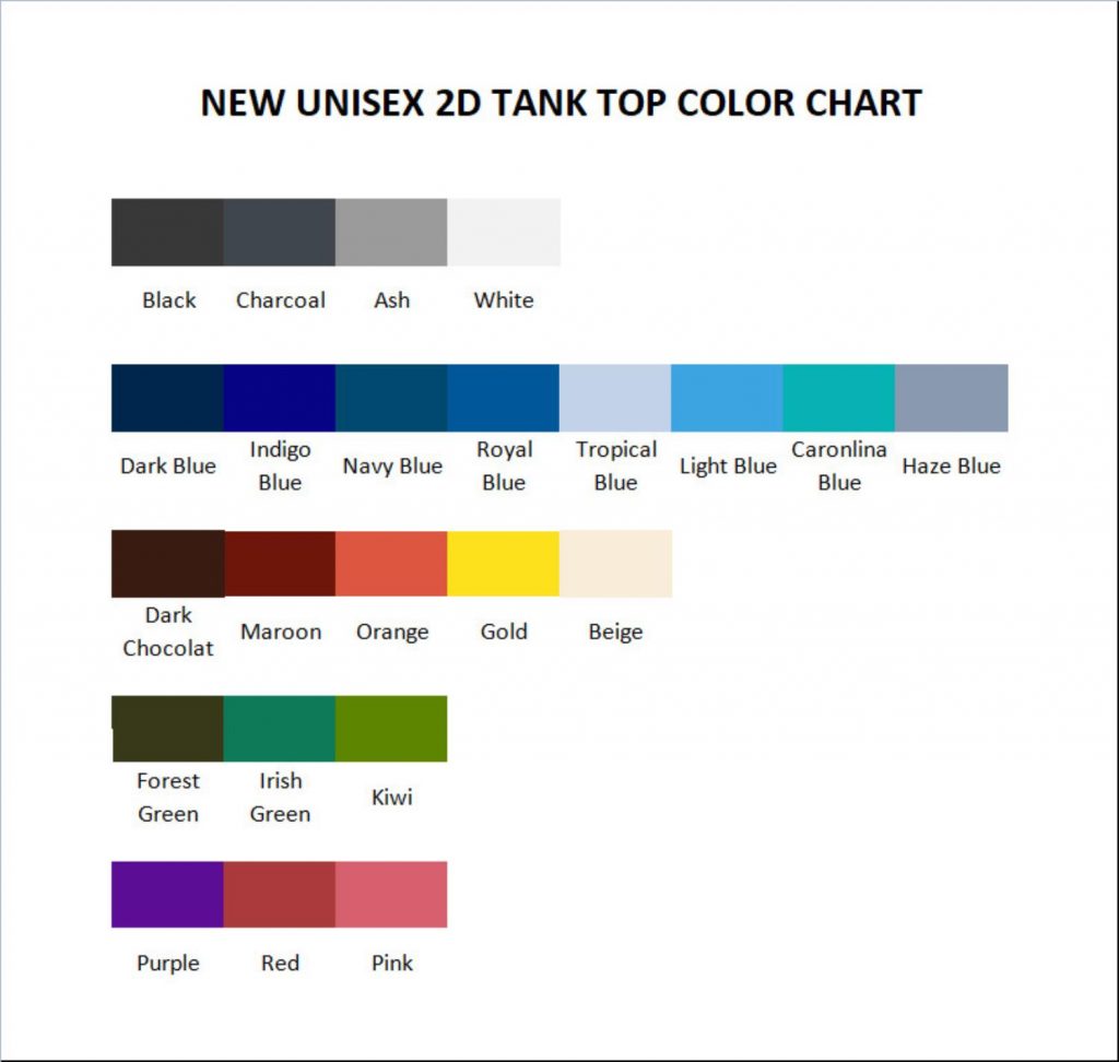 tank top color chart 1 - Avatar The Last Airbender Store