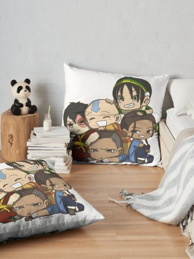 Avatar The Last Airbender Chibi Gaang Sticker Throw Pillow Official Avatar The Last Airbender Merch