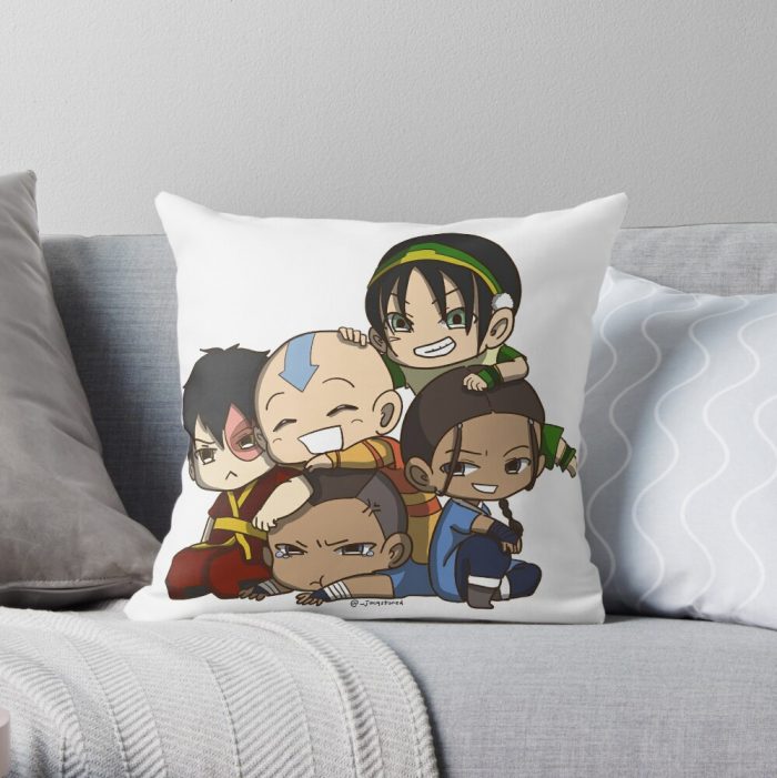 Avatar The Last Airbender Chibi Gaang Sticker Throw Pillow Official Avatar The Last Airbender Merch