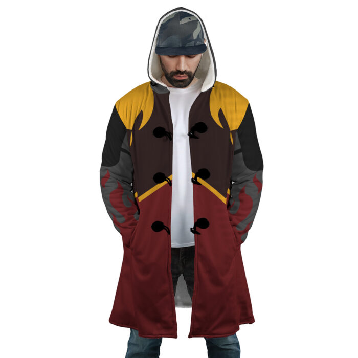 Fire Nation Avatar AOP Hooded Cloak Coat FRONT Mockup - Avatar The Last Airbender Store