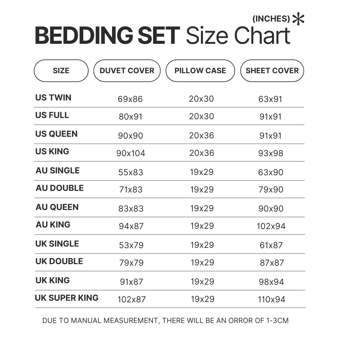 Bedding Set Size Chart 1 - Avatar The Last Airbender Store