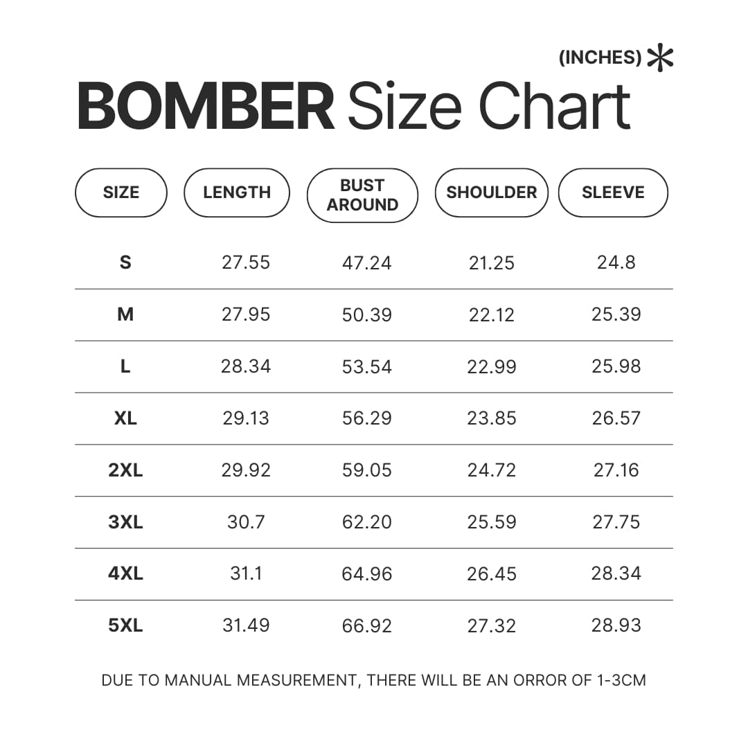 Bomber Size Chart - Avatar The Last Airbender Store