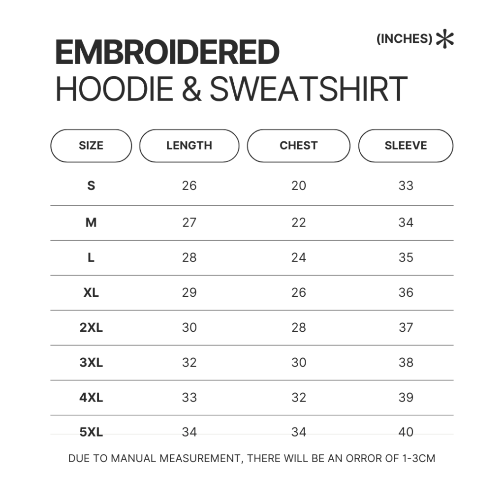 Embroidered Hoodie Sweatshirt Size Chart 1 - Avatar The Last Airbender Store